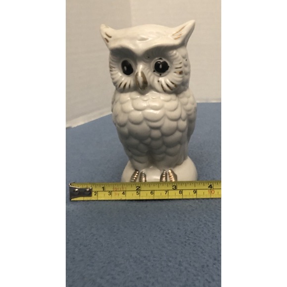 Vintage Hand Painted White Owl with Gold Accents Bank - Made in Japan - Picture 8 of 9